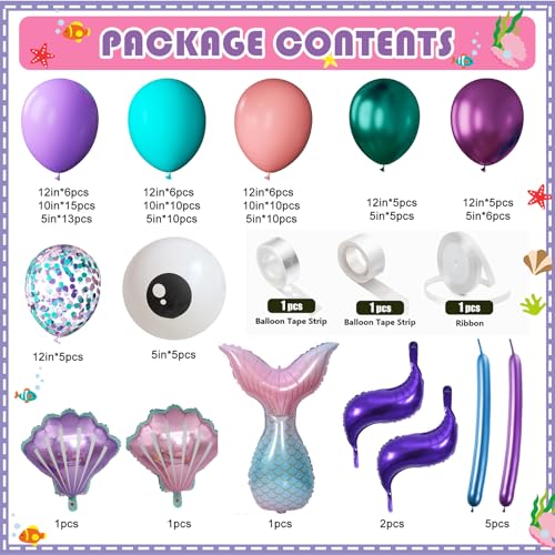 133-Piece Mermaid Balloon Arch Kit - Pink Purple Teal Metallic & Foil Balloons for Mermaid Party Decorations