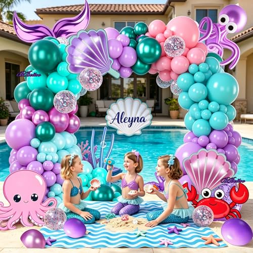 133-Piece Mermaid Balloon Arch Kit - Pink Purple Teal Metallic & Foil Balloons for Mermaid Party Decorations