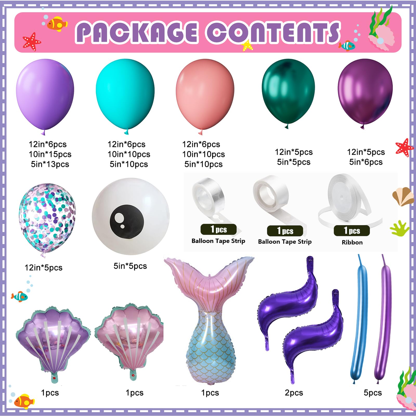 133-Piece Mermaid Balloon Arch Kit - Pink Purple Teal Metallic & Foil Balloons for Mermaid Party Decorations