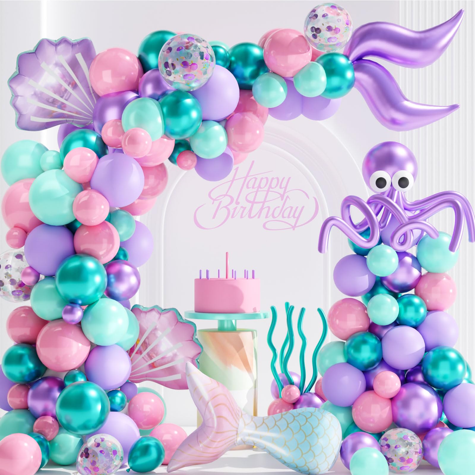 133-Piece Mermaid Balloon Arch Kit - Pink Purple Teal Metallic & Foil Balloons for Mermaid Party Decorations