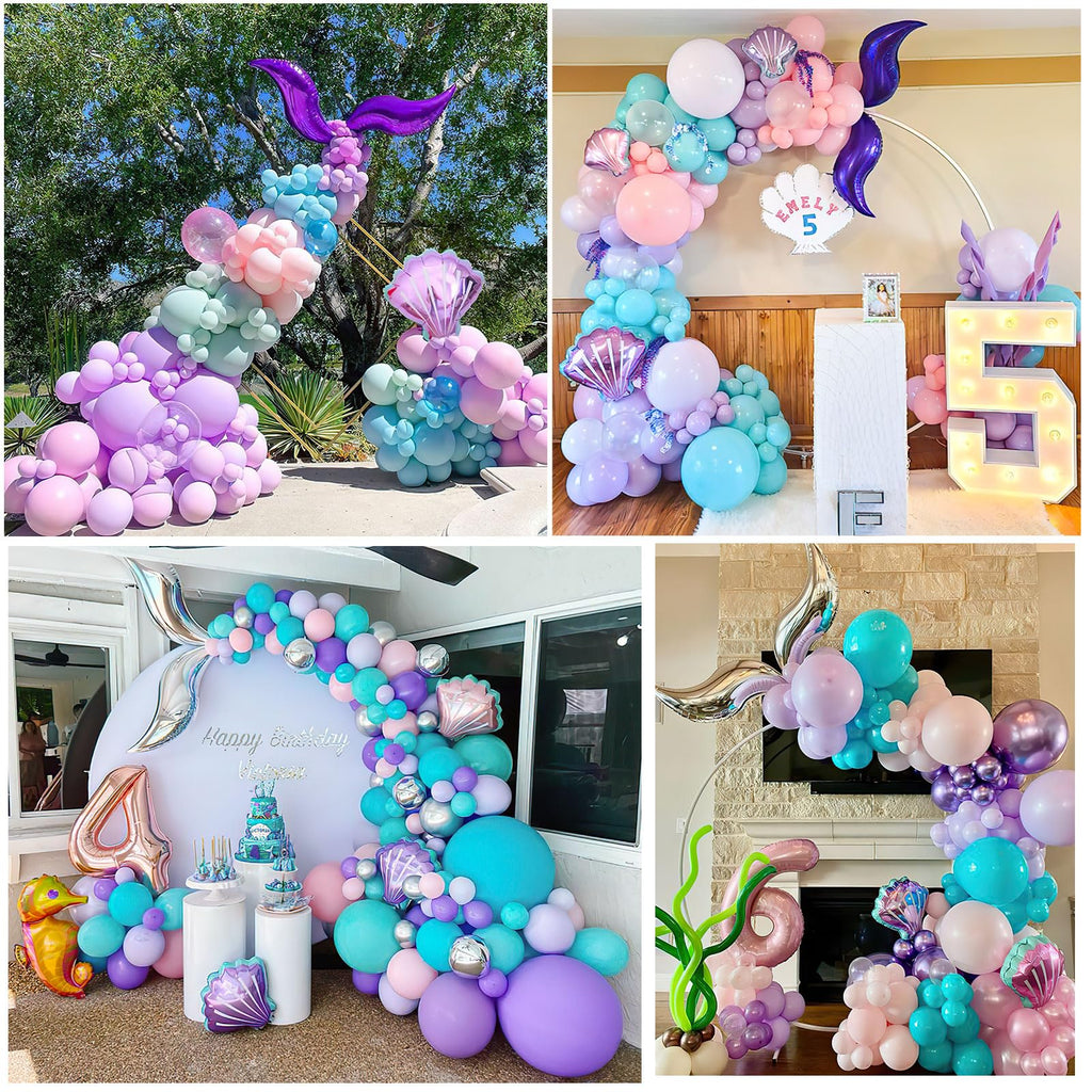 133-Piece Mermaid Balloon Arch Kit - Pink Purple Teal Metallic & Foil Balloons for Mermaid Party Decorations