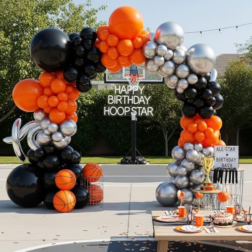 133-Piece Orange, Black & Silver Balloon Garland Kit for Halloween, Graduation & Basketball Parties