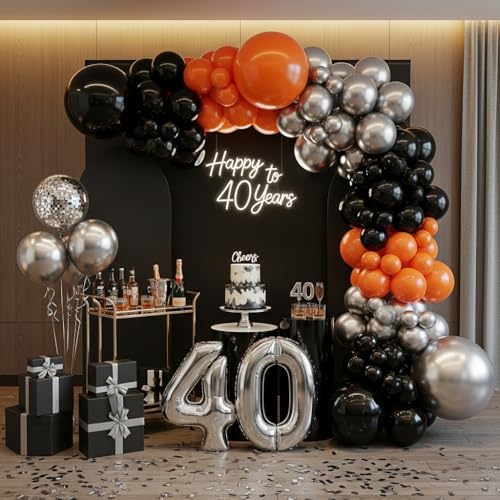 133-Piece Orange, Black & Silver Balloon Garland Kit for Halloween, Graduation & Basketball Parties