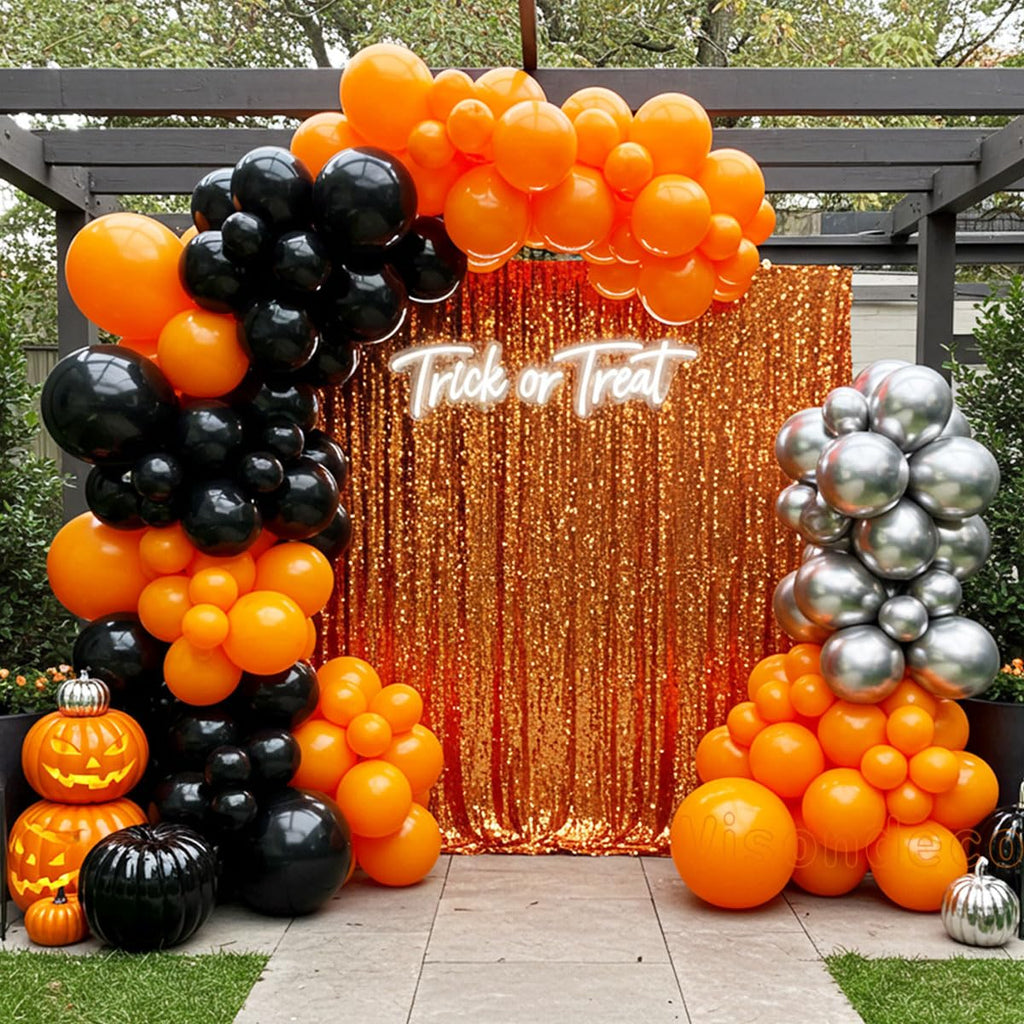 133-Piece Orange, Black & Silver Balloon Garland Kit for Halloween, Graduation & Basketball Parties