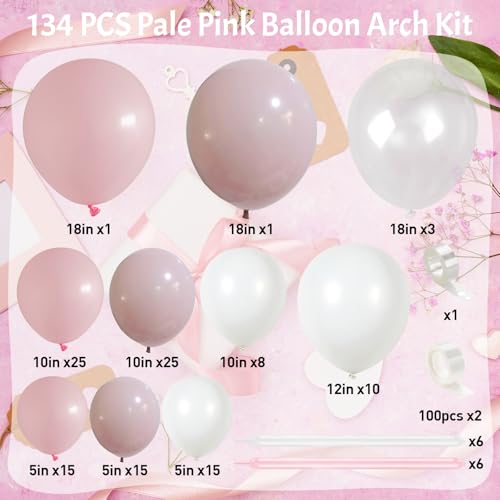 134-Piece Coquette Balloon Arch Kit – Pastel Pink, White & Clear Balloons with Bow Accents for Birthday Parties