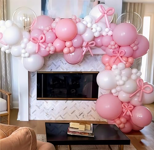 134-Piece Coquette Balloon Arch Kit – Pastel Pink, White & Clear Balloons with Bow Accents for Birthday Parties