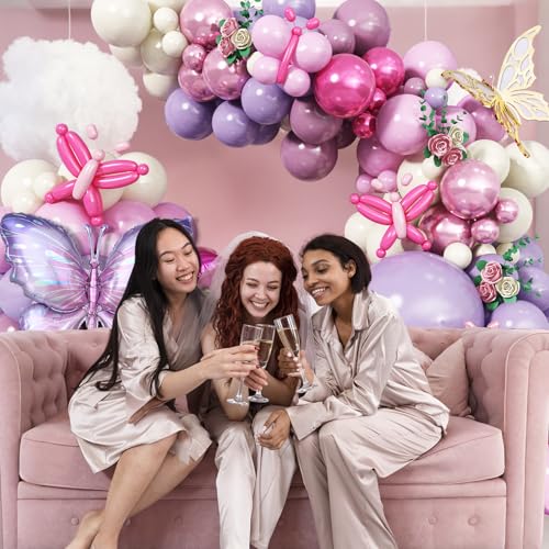 135-Piece Butterfly Balloon Arch Kit – Purple Pink Fairy Party Garland with Foil and Latex Balloons