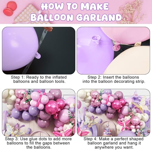 135-Piece Butterfly Balloon Arch Kit – Purple Pink Fairy Party Garland with Foil and Latex Balloons
