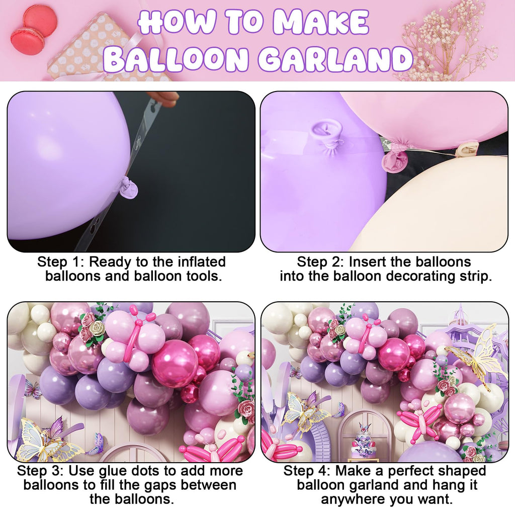 135-Piece Butterfly Balloon Arch Kit – Purple Pink Fairy Party Garland with Foil and Latex Balloons