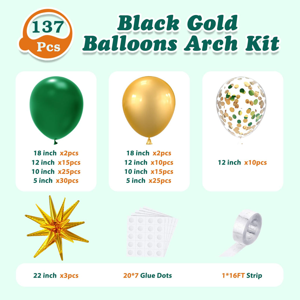 137-Piece Green and Gold Balloon Garland Arch Kit with Star Balloons for Birthday, Baby Shower, Jungle Party Decorations