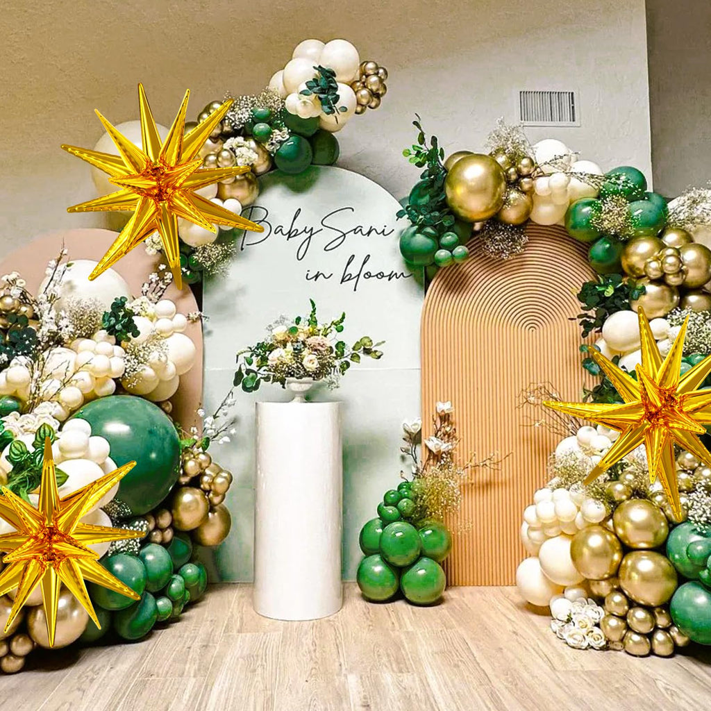 137-Piece Green and Gold Balloon Garland Arch Kit with Star Balloons for Birthday, Baby Shower, Jungle Party Decorations