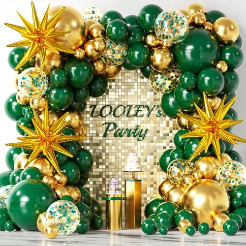 137-Piece Green and Gold Balloon Garland Arch Kit with Star Balloons for Birthday, Baby Shower, Jungle Party Decorations