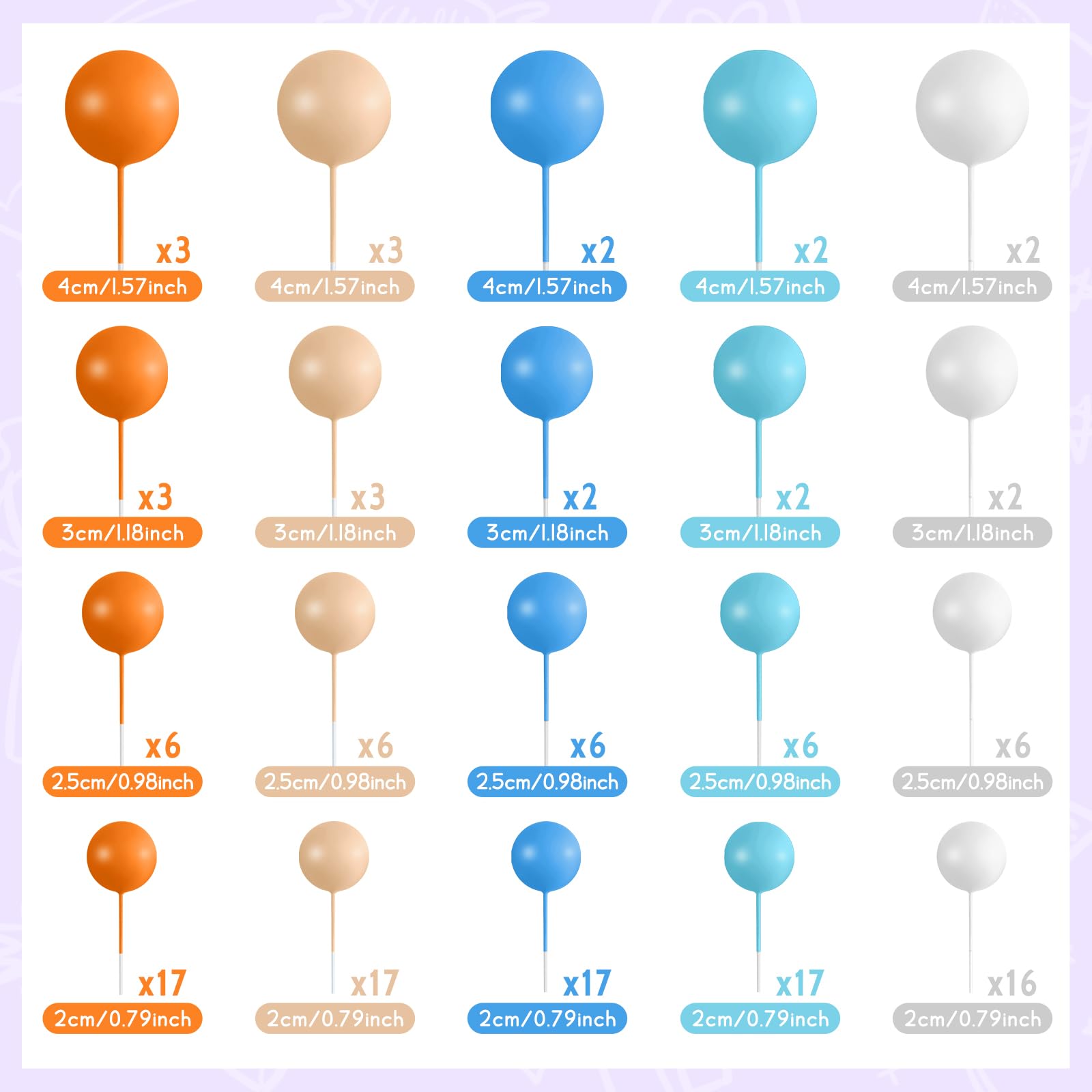138 Colorful Foam Ball Cake Toppers – Multisize Party Decorations for Birthday, Wedding & More