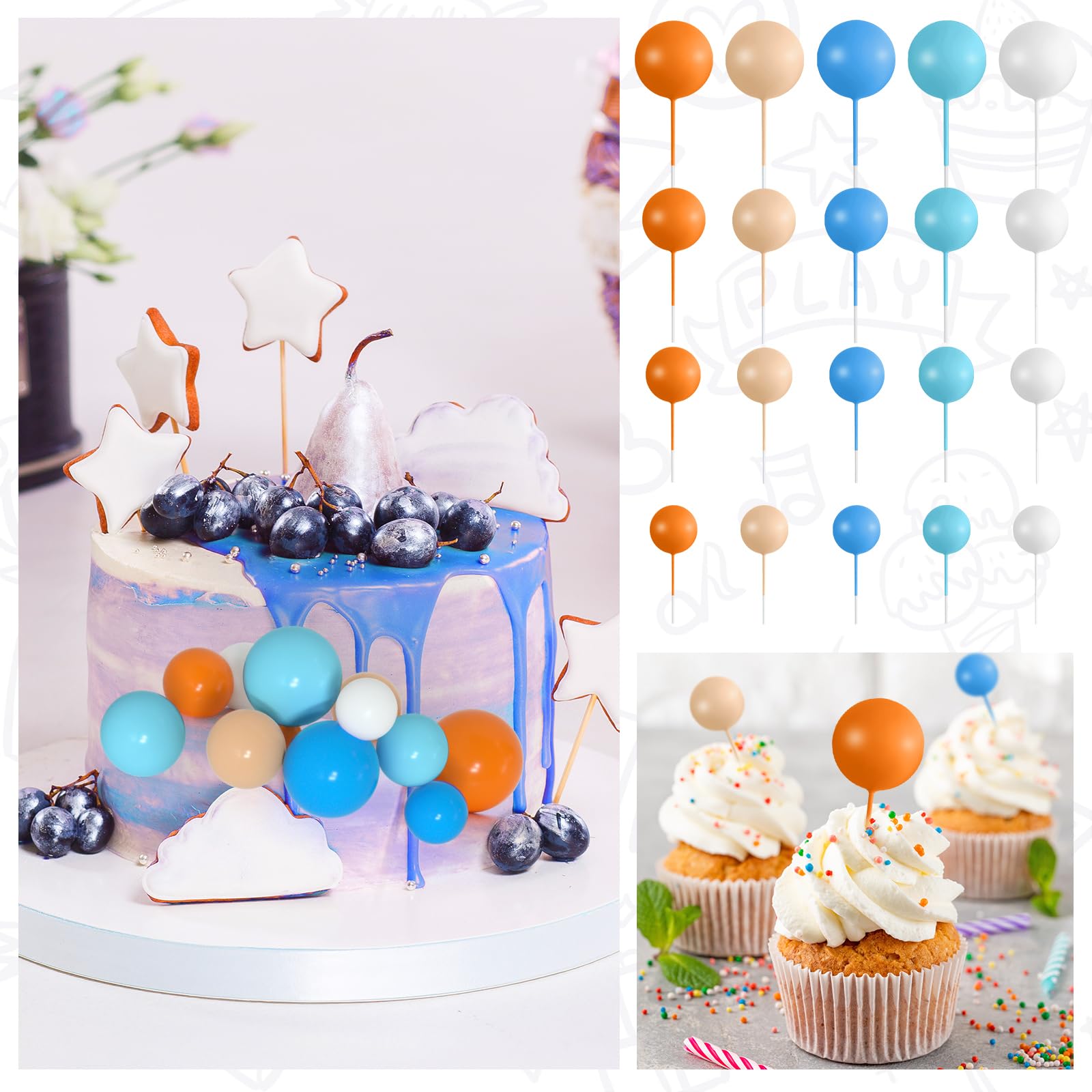 138 Colorful Foam Ball Cake Toppers – Multisize Party Decorations for Birthday, Wedding & More