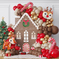 138-Piece Christmas Reindeer Balloon Garland Arch Kit – Red, Brown, Sand, White, Gold – Woodland Party Decor