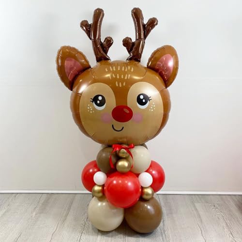 138-Piece Christmas Reindeer Balloon Garland Arch Kit – Red, Brown, Sand, White, Gold – Woodland Party Decor