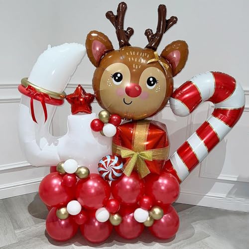 138-Piece Christmas Reindeer Balloon Garland Arch Kit – Red, Brown, Sand, White, Gold – Woodland Party Decor