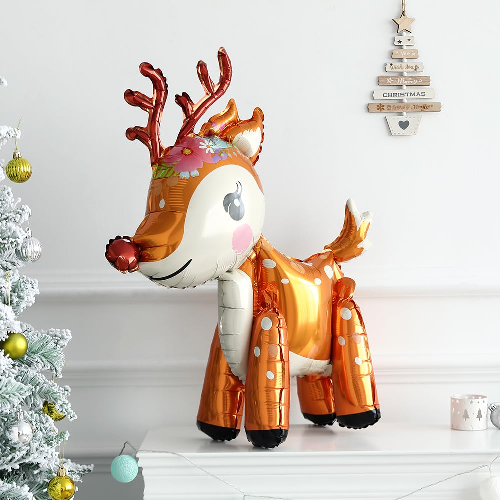 138-Piece Christmas Reindeer Balloon Garland Arch Kit – Red, Brown, Sand, White, Gold – Woodland Party Decor