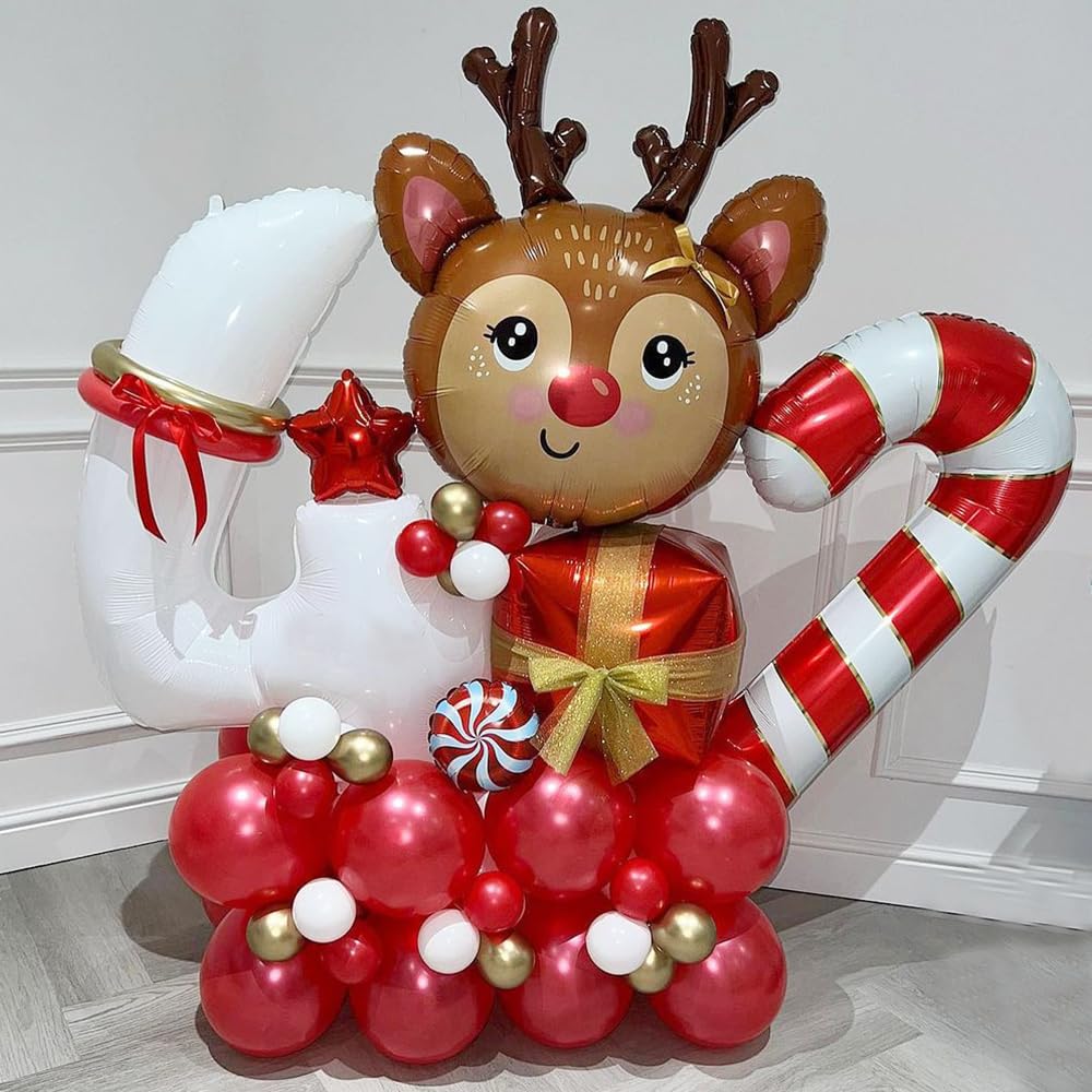 138-Piece Christmas Reindeer Balloon Garland Arch Kit – Red, Brown, Sand, White, Gold – Woodland Party Decor