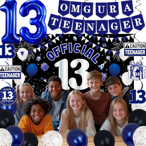 13th Birthday Decorations for Boys Girls - Blue Black OMG UR A TEENAGER Set by TAOTOSUNE