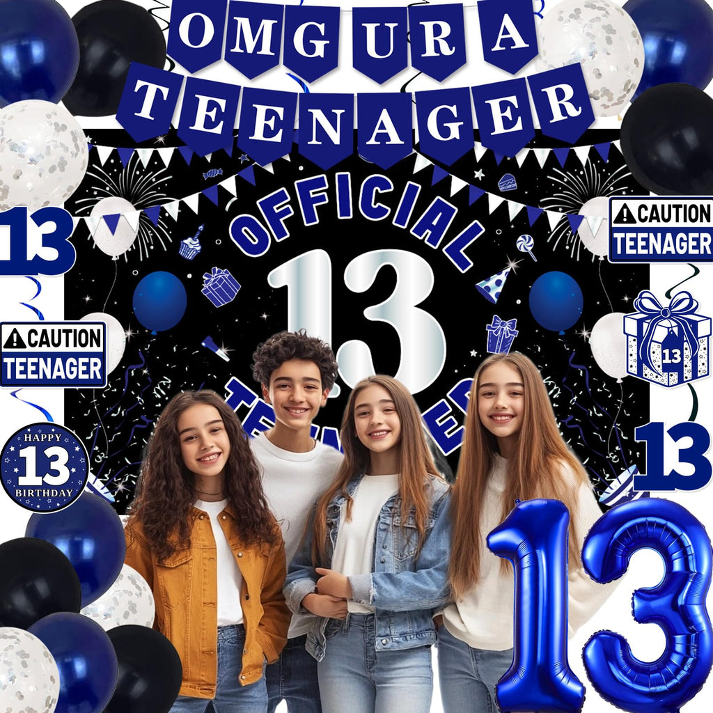 13th Birthday Decorations for Boys Girls - Blue Black OMG UR A TEENAGER Set by TAOTOSUNE