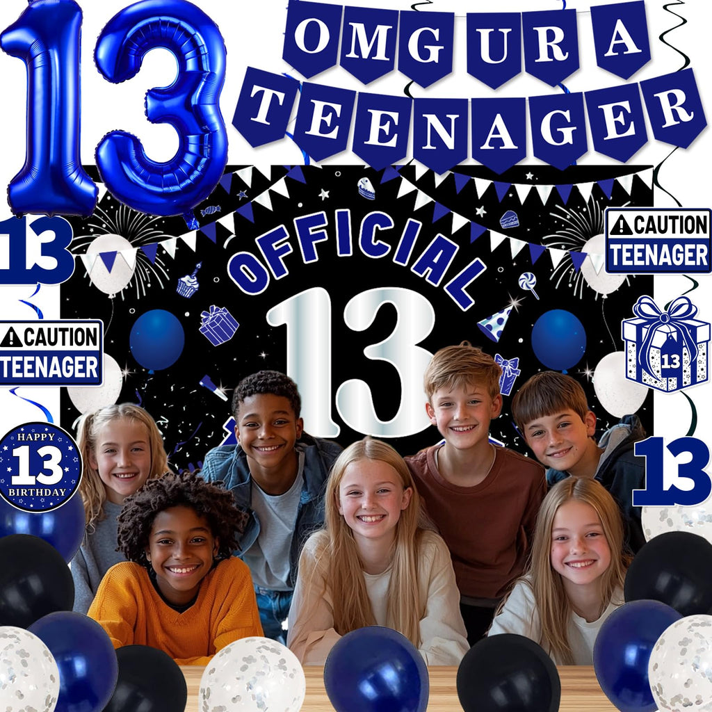 13th Birthday Decorations for Boys Girls - Blue Black OMG UR A TEENAGER Set by TAOTOSUNE