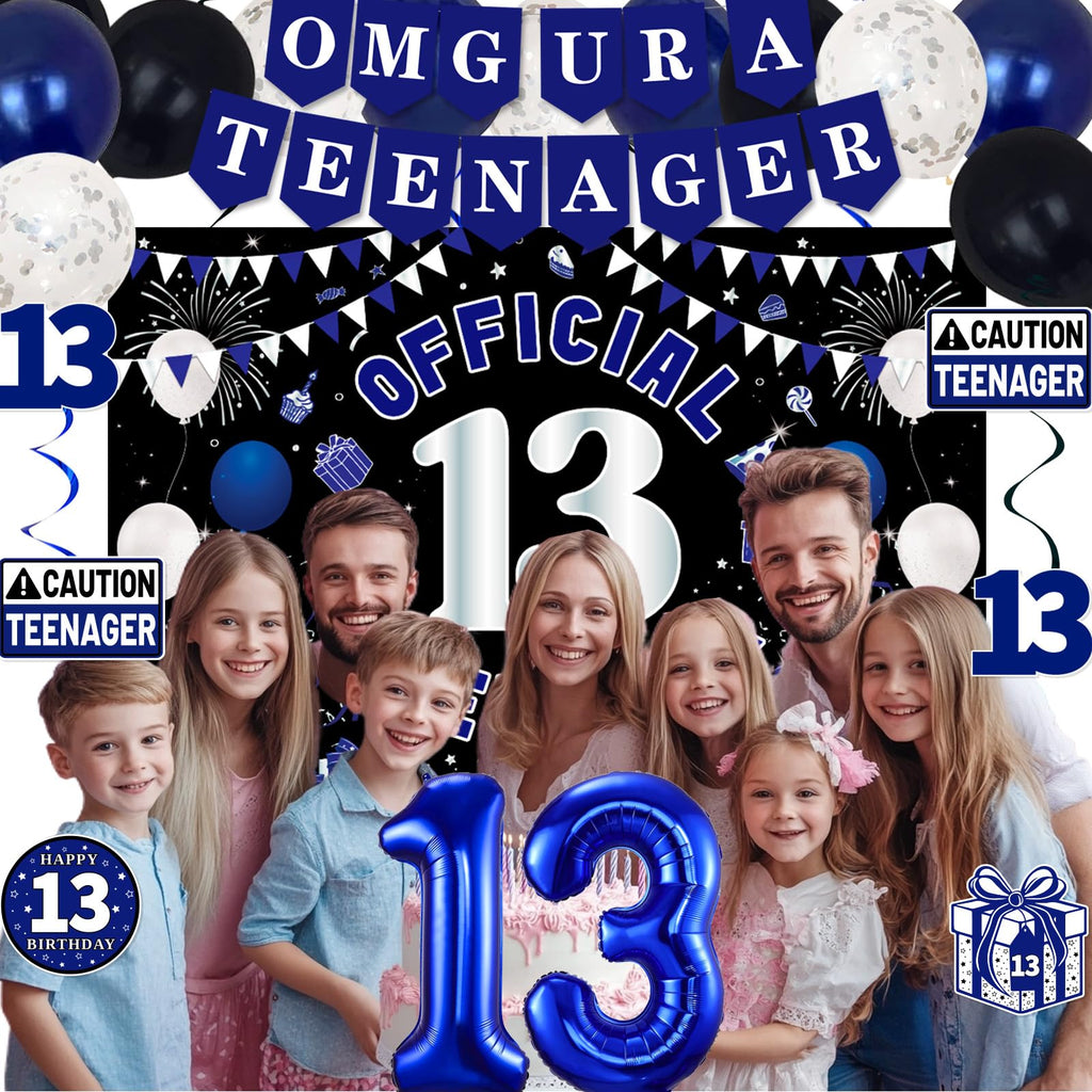 13th Birthday Decorations for Boys Girls - Blue Black OMG UR A TEENAGER Set by TAOTOSUNE