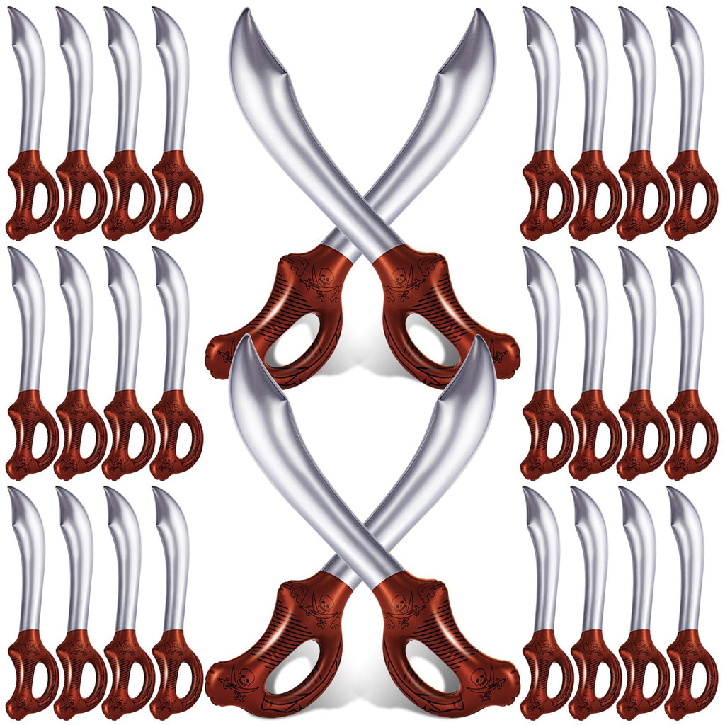 14-Pack Inflatable Pirate Swords for Parties, Pool, and Costume Play – 22.8 Inches, PVC, Red & Silver