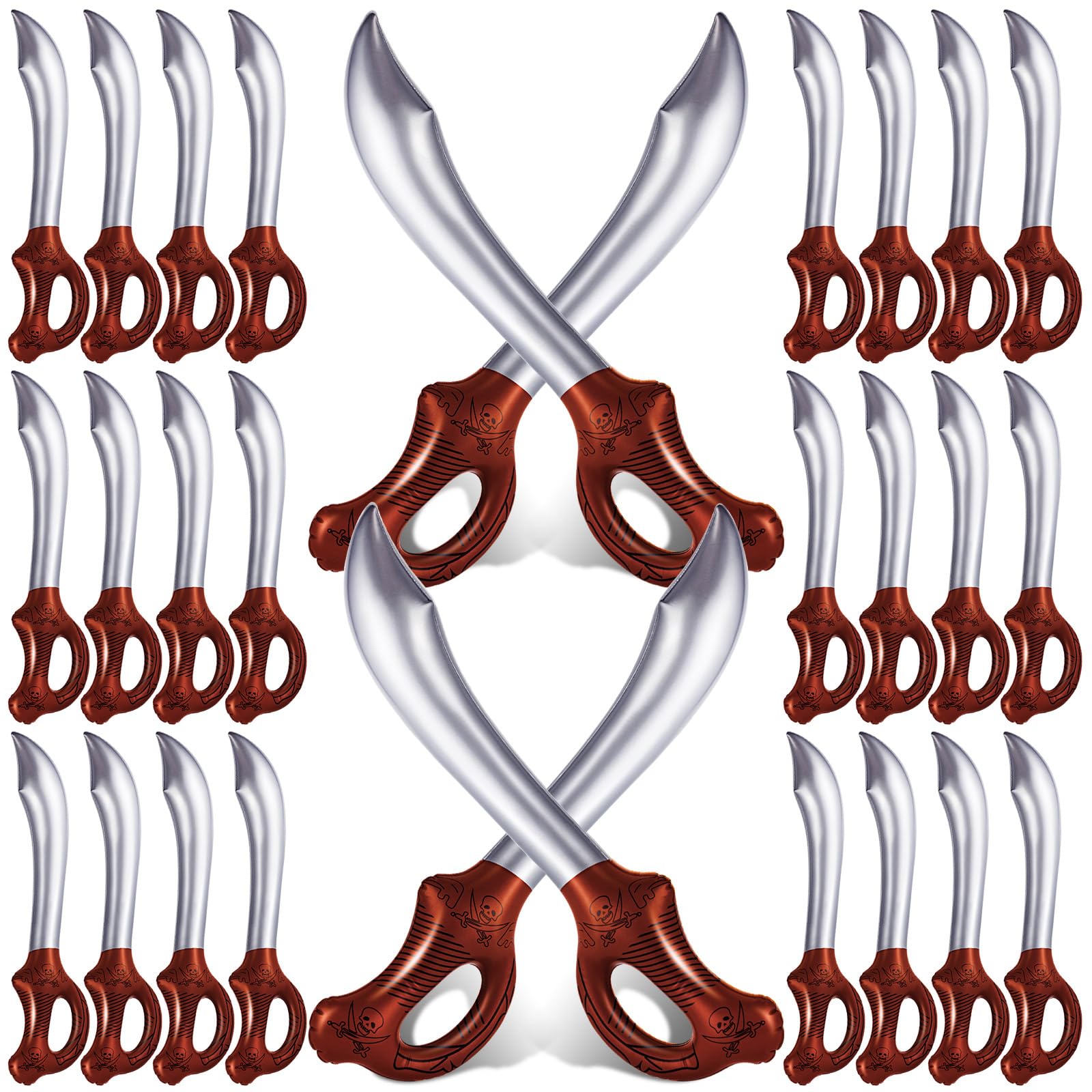 14-Pack Inflatable Pirate Swords for Parties, Pool, and Costume Play – 22.8 Inches, PVC, Red & Silver