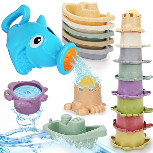 14-Piece Baby Bath Toys Set for Toddlers – Floating Boats, Stacking Cups, Watering Can – Fun Water Table Toys for Kids 1-3 Years
