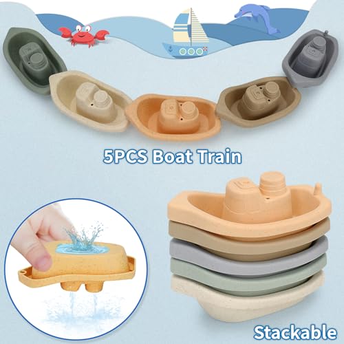 14-Piece Baby Bath Toys Set for Toddlers – Floating Boats, Stacking Cups, Watering Can – Fun Water Table Toys for Kids 1-3 Years