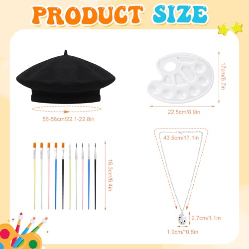 14-Piece Kids Artist Costume Set with Apron, Beret, Brushes, Palette & Necklace