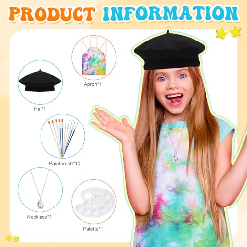 14-Piece Kids Artist Costume Set with Apron, Beret, Brushes, Palette & Necklace