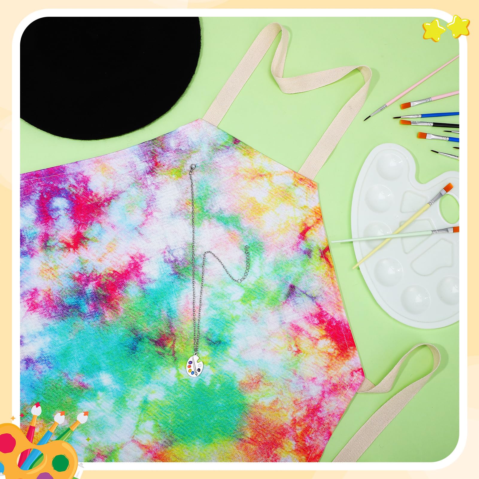 14-Piece Kids Artist Costume Set with Apron, Beret, Brushes, Palette & Necklace