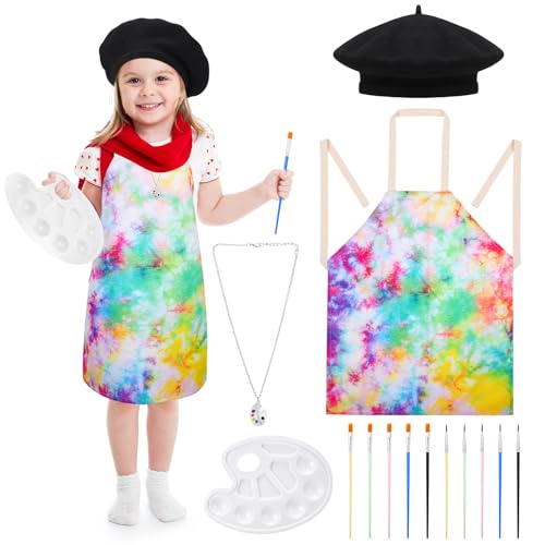 14-Piece Kids Artist Costume Set with Apron, Beret, Brushes, Palette & Necklace