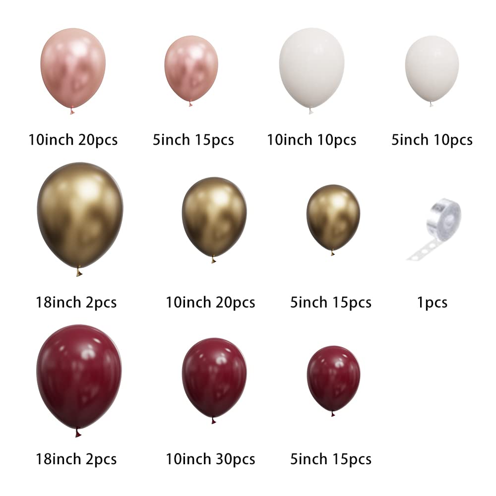 140-Piece BALONAR Burgundy Balloon Garland Kit – Metallic Chrome, Latex, 5/10/18 Inch, for Parties