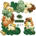 142-Piece Jungle Safari Balloon Arch Kit – Sage Green & Brown with Palm Leaves for Wild One or Woodland Party Decor
