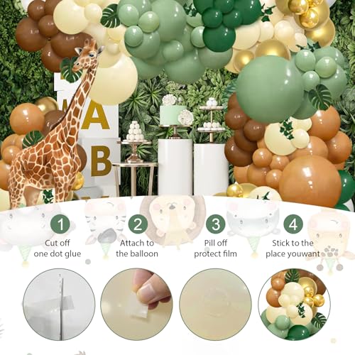 142-Piece Jungle Safari Balloon Arch Kit – Sage Green & Brown with Palm Leaves for Wild One or Woodland Party Decor