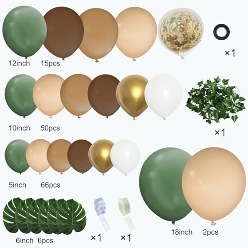 142-Piece Sage Green and Brown Balloon Garland Kit for Jungle Safari Woodland Party Decorations