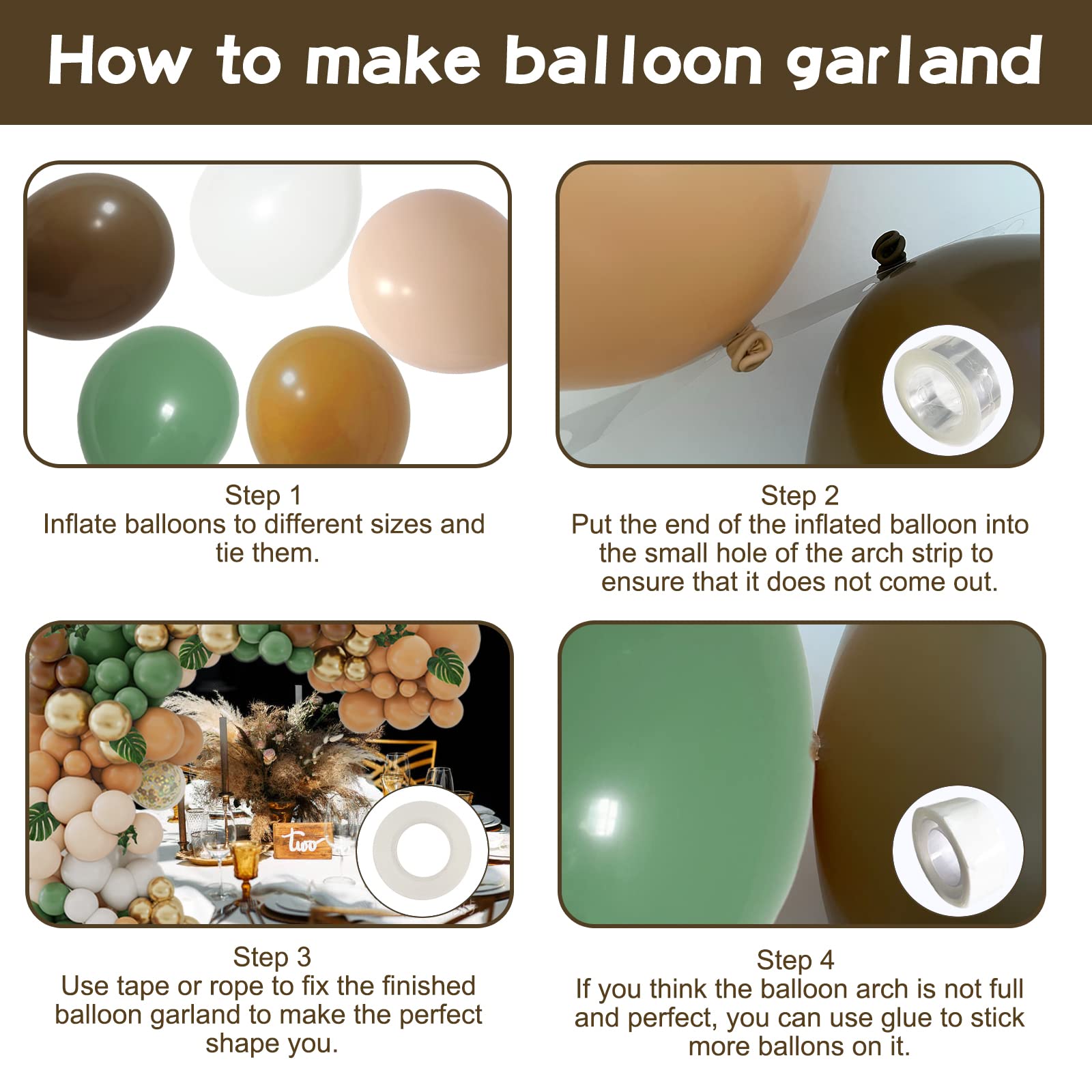 142-Piece Sage Green and Brown Balloon Garland Kit for Jungle Safari Woodland Party Decorations