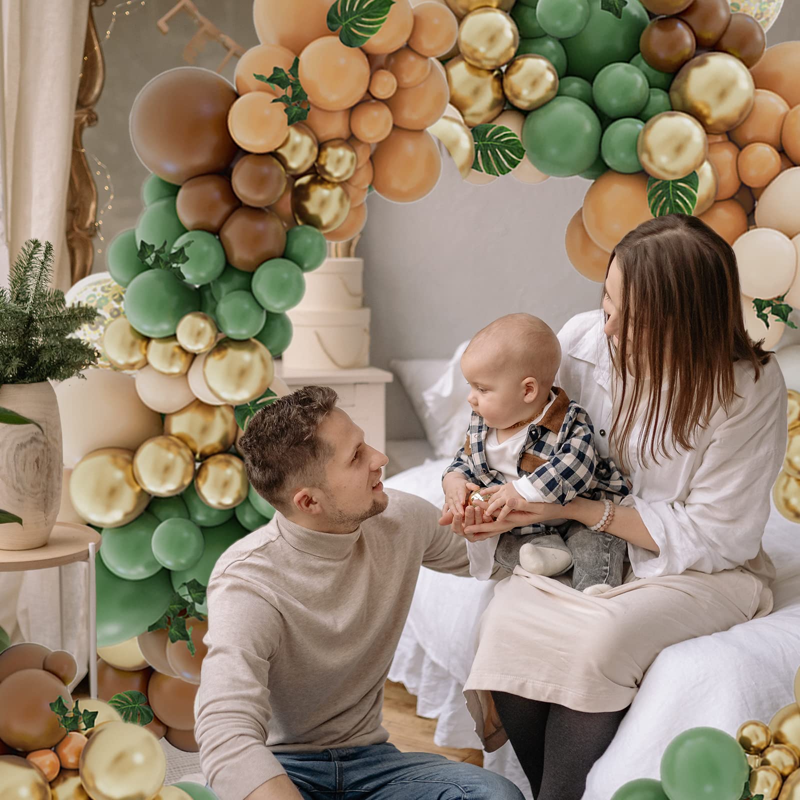 142-Piece Sage Green and Brown Balloon Garland Kit for Jungle Safari Woodland Party Decorations