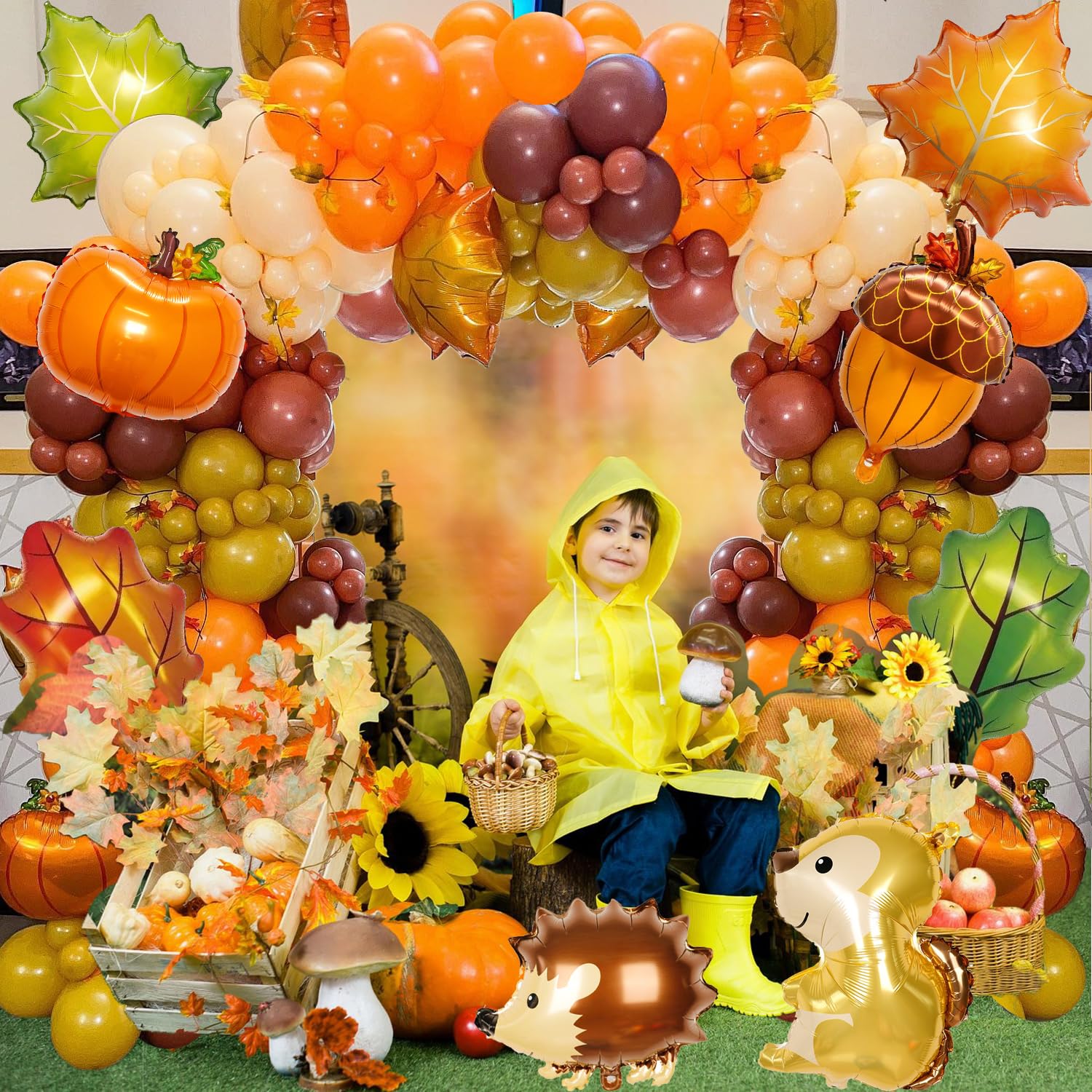 143-Piece Fall Balloons Arch Garland Kit for Thanksgiving, Autumn Baby Shower, Friendsgiving Party Decor