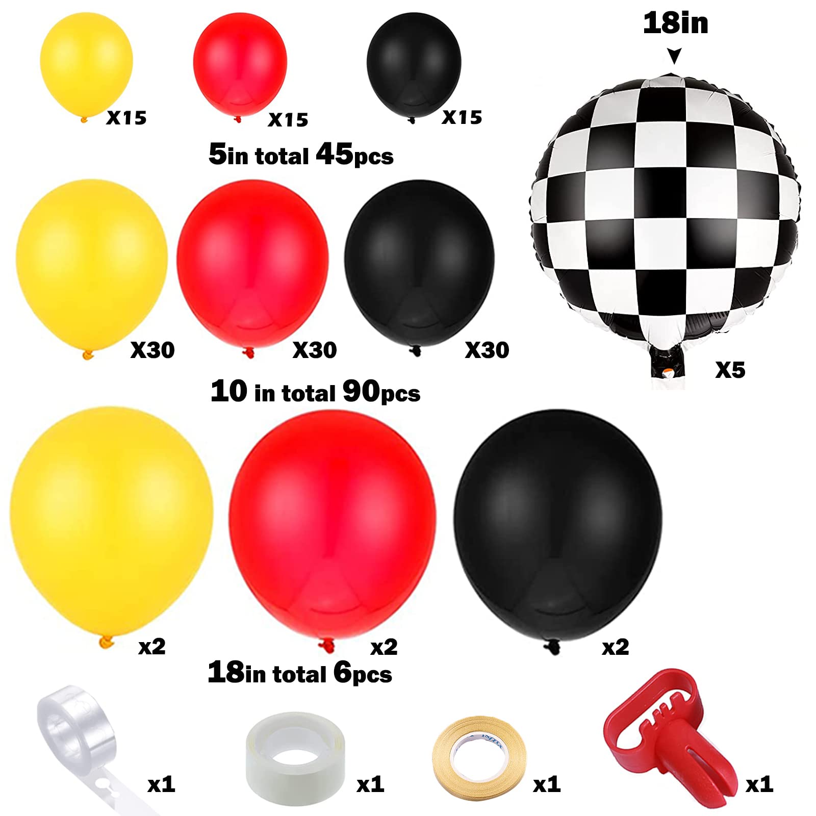 146-Piece Race Car Balloon Arch Garland Kit - Checkered Foil & Latex Balloons for Car Themed Birthday Party Decorations