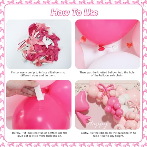 149 Pcs Pink Bow Balloon Garland Arch Kit for Coquette Birthday Tea Party Decorations by OTLGEUA