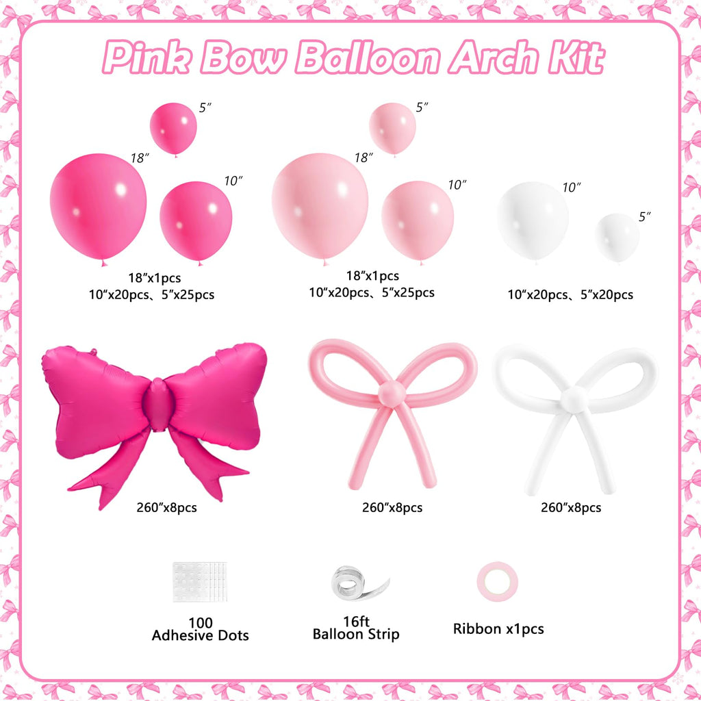 149 Pcs Pink Bow Balloon Garland Arch Kit for Coquette Birthday Tea Party Decorations by OTLGEUA