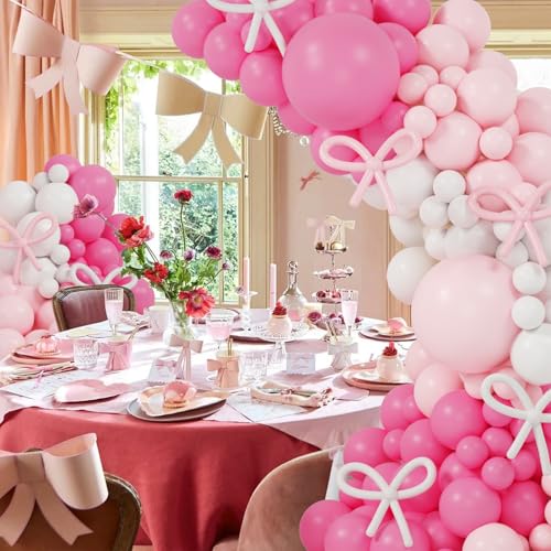 149 Pcs Pink Bow Balloon Garland Arch Kit for Coquette Birthday Tea Party Decorations by OTLGEUA