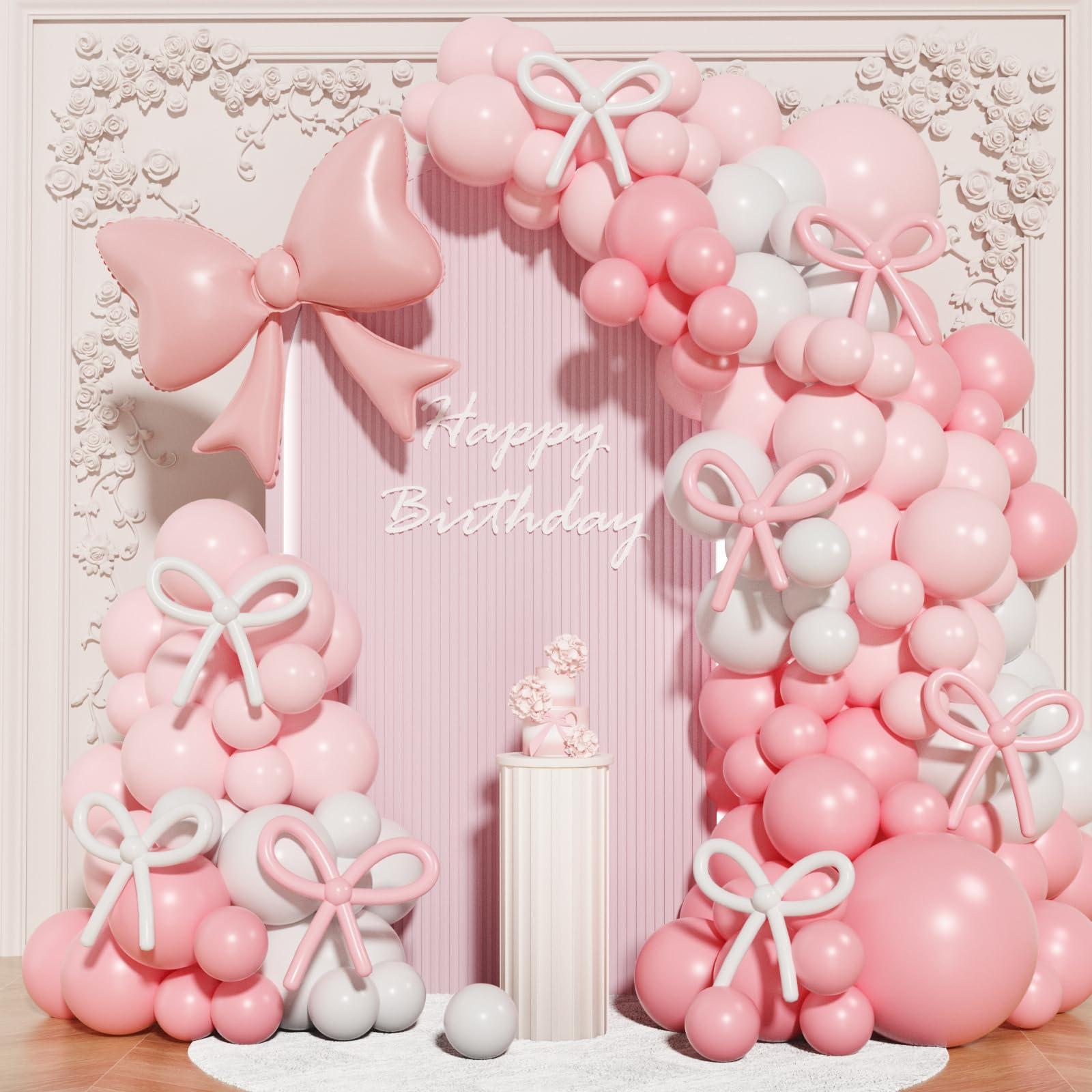 149-Piece Pink & White Bow Balloon Garland Arch Kit for Coquette Birthday, Wedding, Baby Shower & More