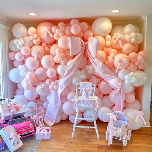 149-Piece Pink & White Bow Balloon Garland Arch Kit for Coquette Birthday, Wedding, Baby Shower & More
