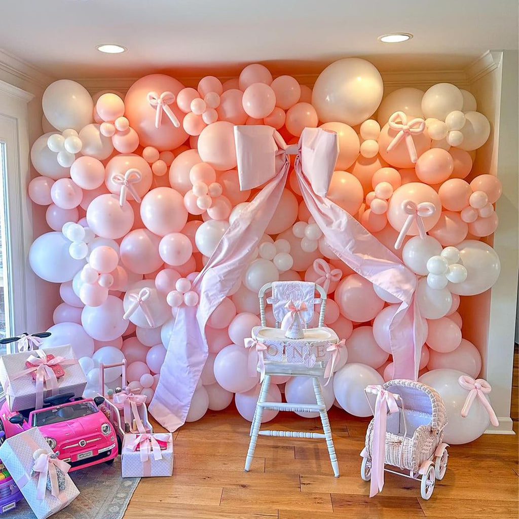 149-Piece Pink & White Bow Balloon Garland Arch Kit for Coquette Birthday, Wedding, Baby Shower & More