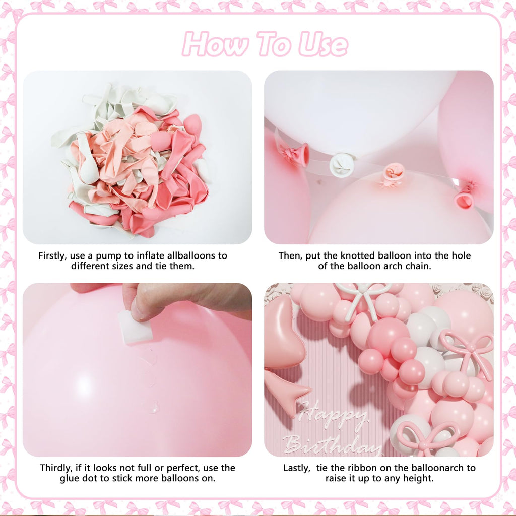 149-Piece Pink & White Bow Balloon Garland Arch Kit for Coquette Birthday, Wedding, Baby Shower & More